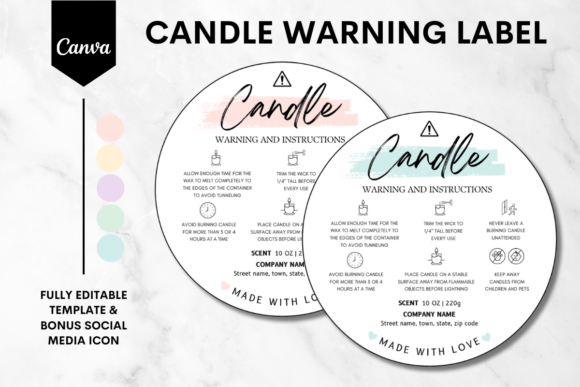 Safety First: The Essential Candle Warning Label Canva Template 4